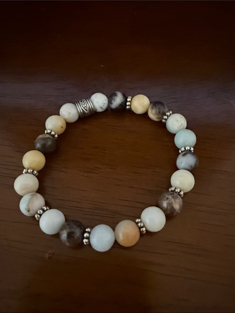 Beaded Stretch Bracelet in Ivory, Beige & Aqua - Amazonite